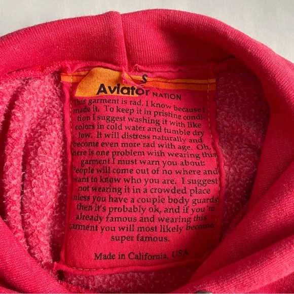 Aviator Nation Pullover Hoodie Sweatshirt Neon Red Venice Size Small - Picture 7 of 7